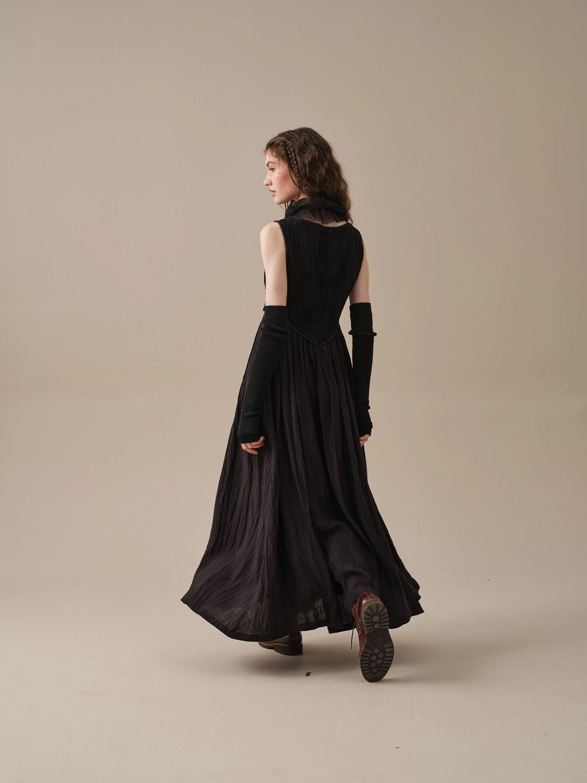 Anis 23 | Lace-up Jacquard Linen Corset Dress - Image 14