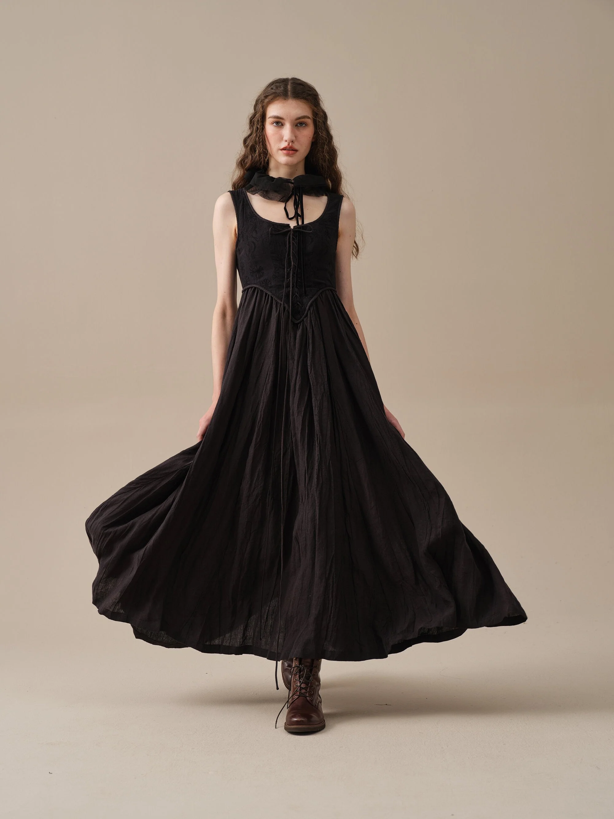 Anis 23 | Lace-up Jacquard Linen Corset Dress - Image 9