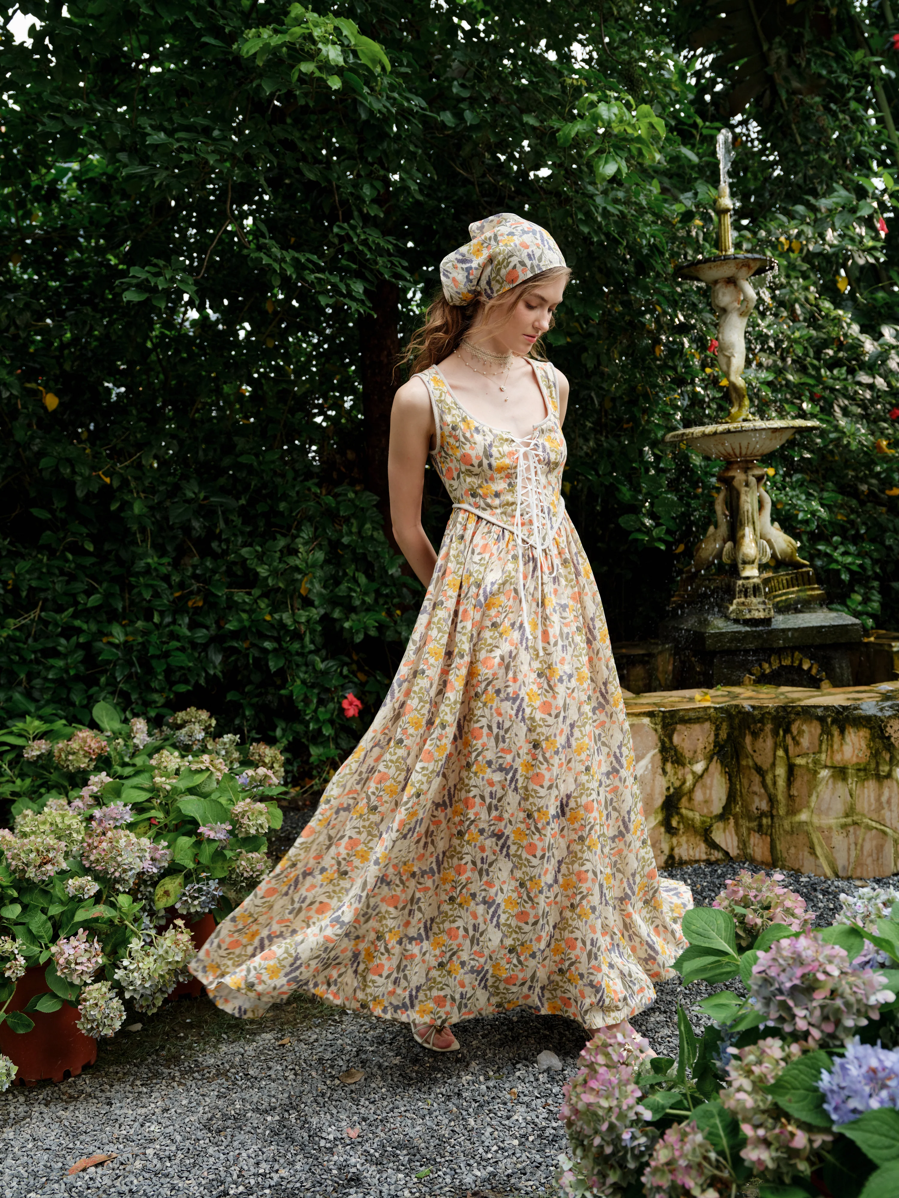 Anis 23 | Lace-up Jacquard Linen Corset Dress - Image 22
