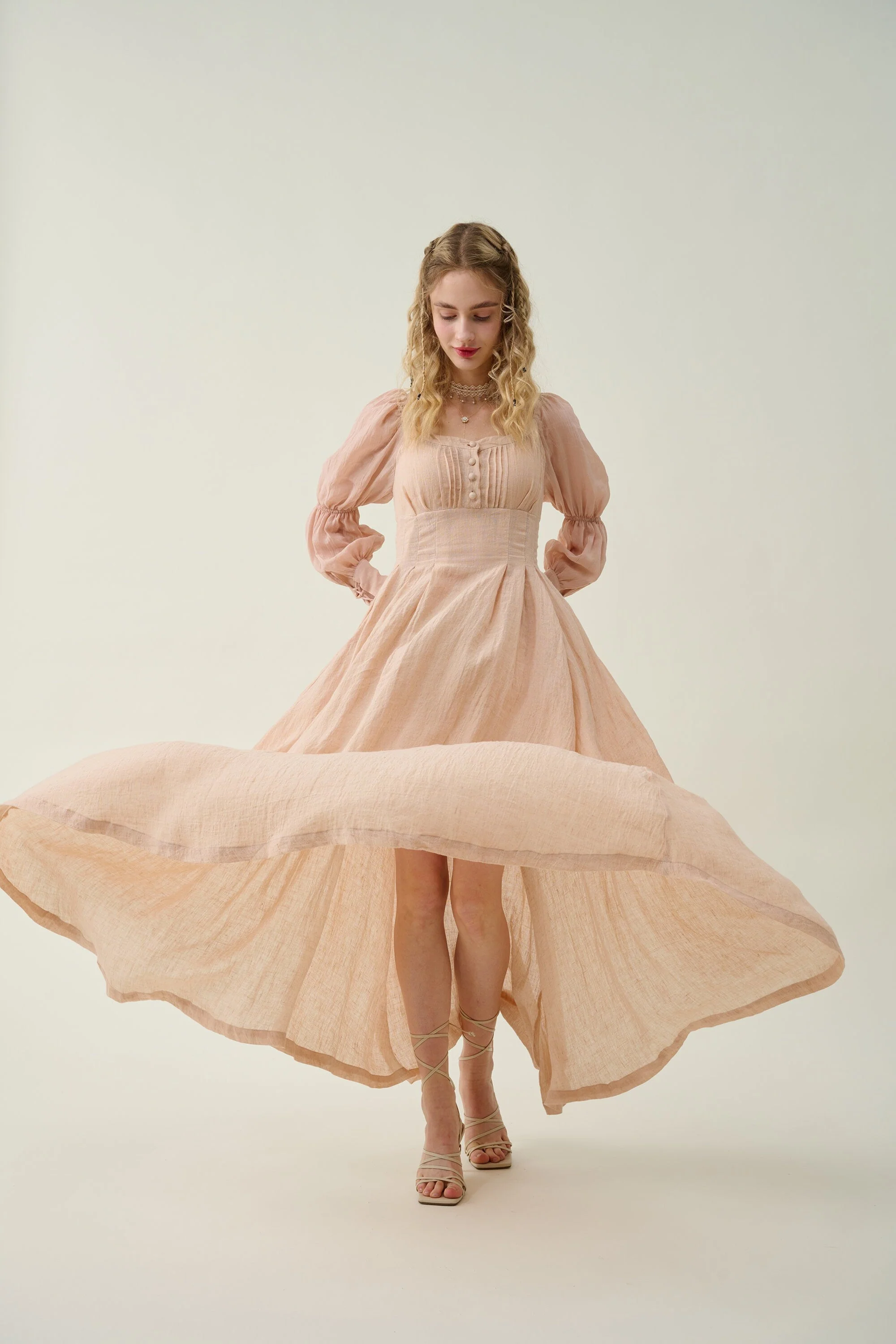 Sakura 21 | Lace-up maxi linen dress - Image 2