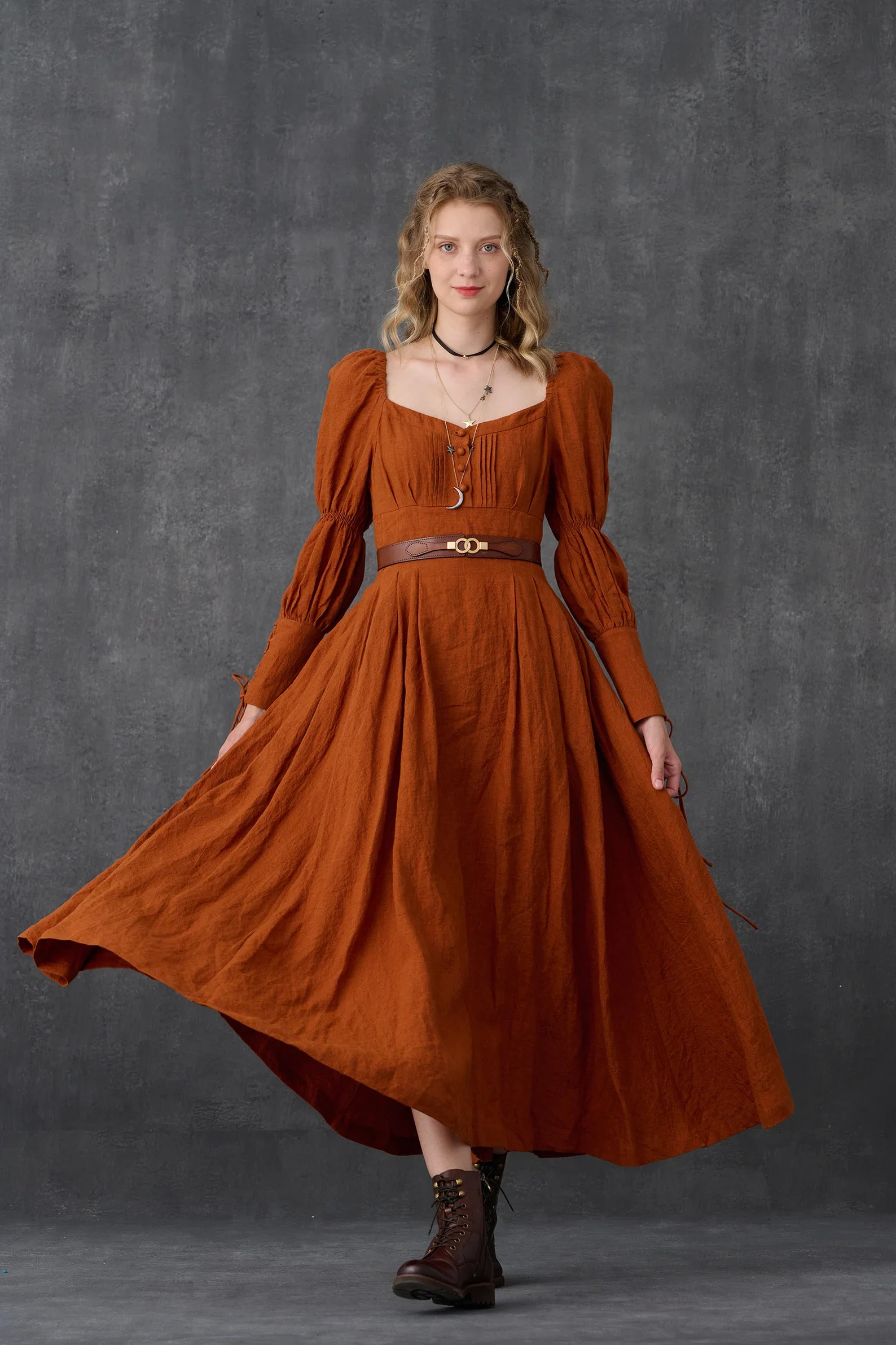 Sakura 21 | Lace-up maxi linen dress - Image 24