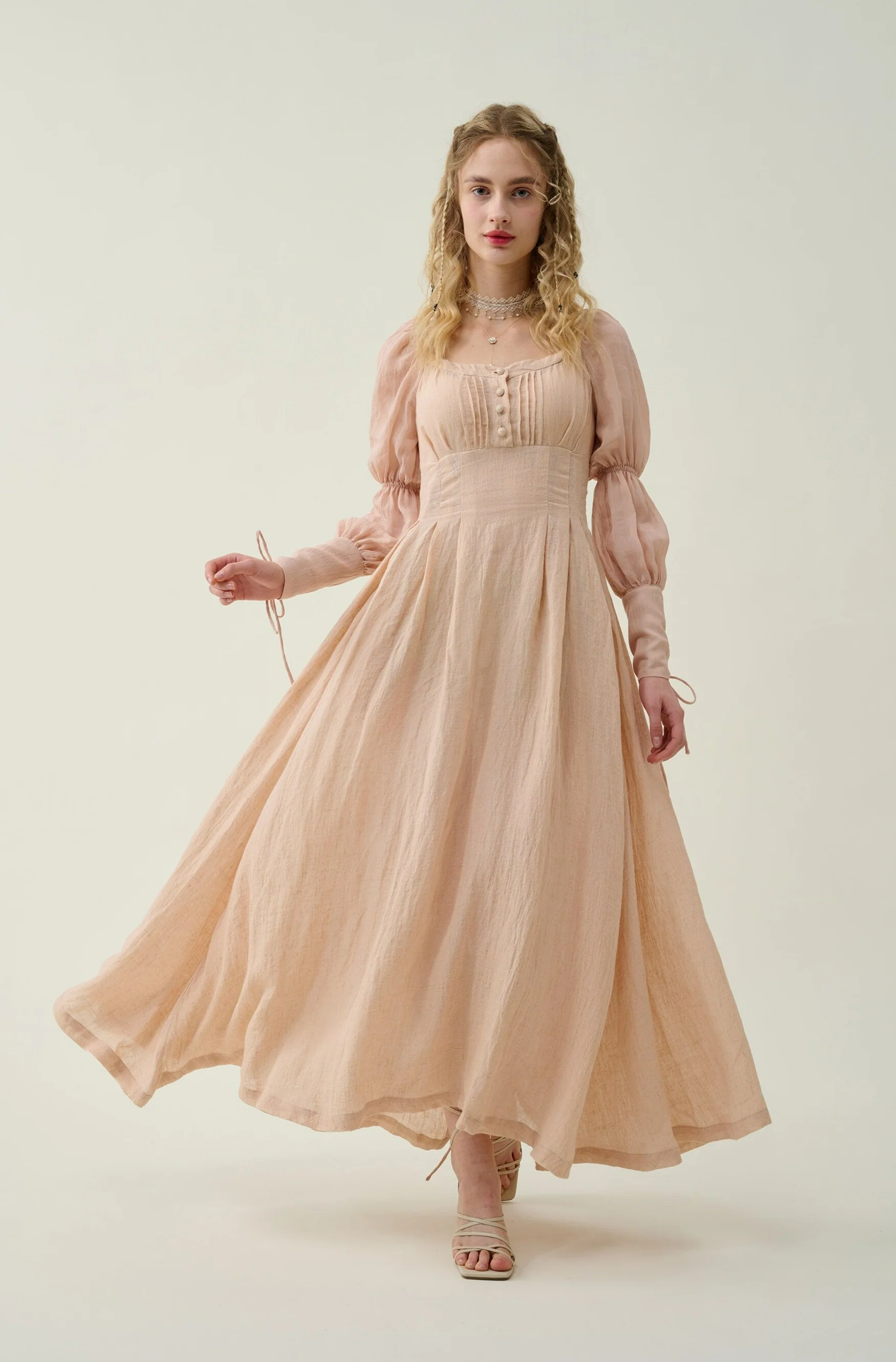 Sakura 21 | Lace-up maxi linen dress - Image 3