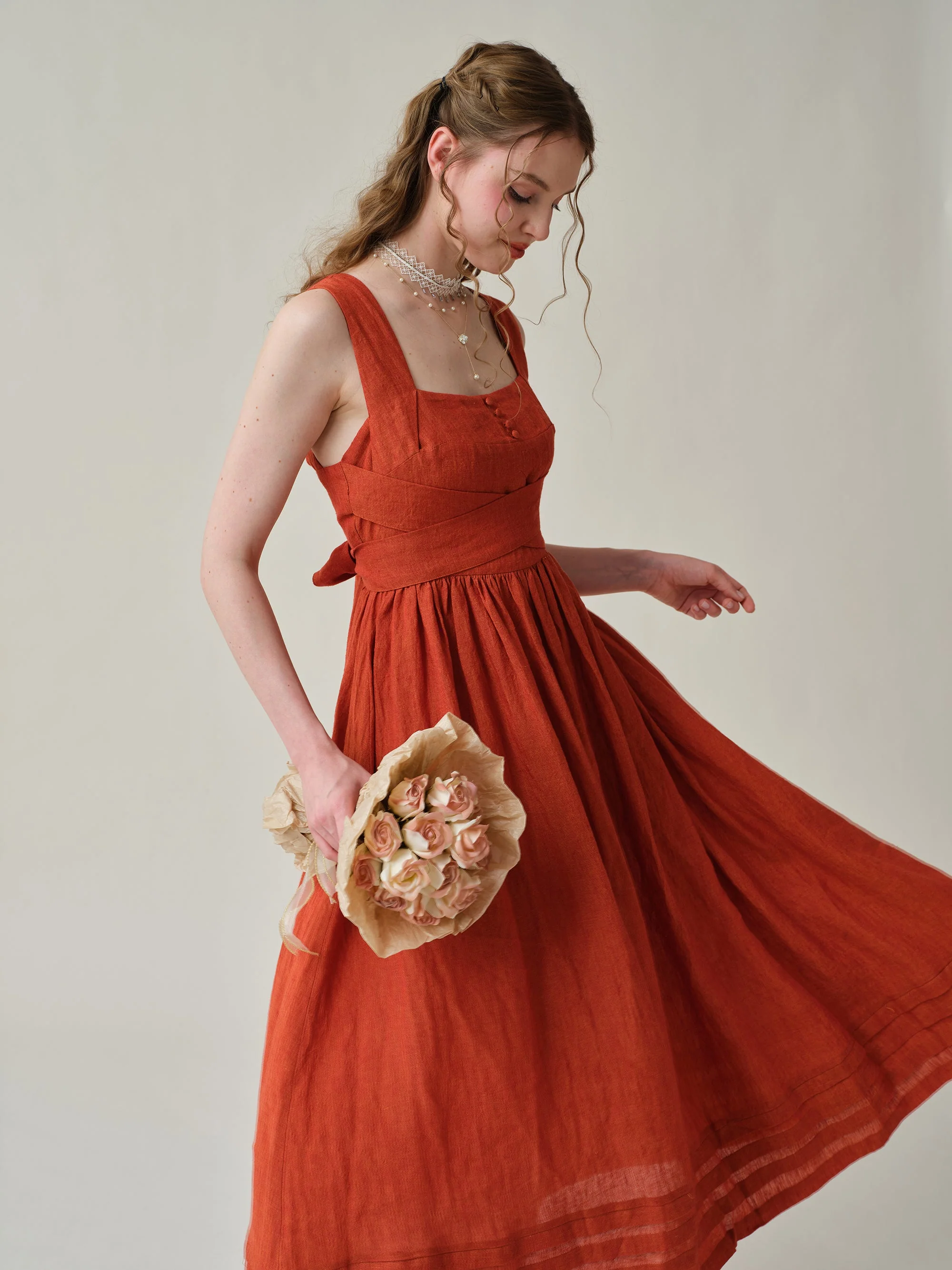 Vetiver 23 | cross back linen dress - Image 18
