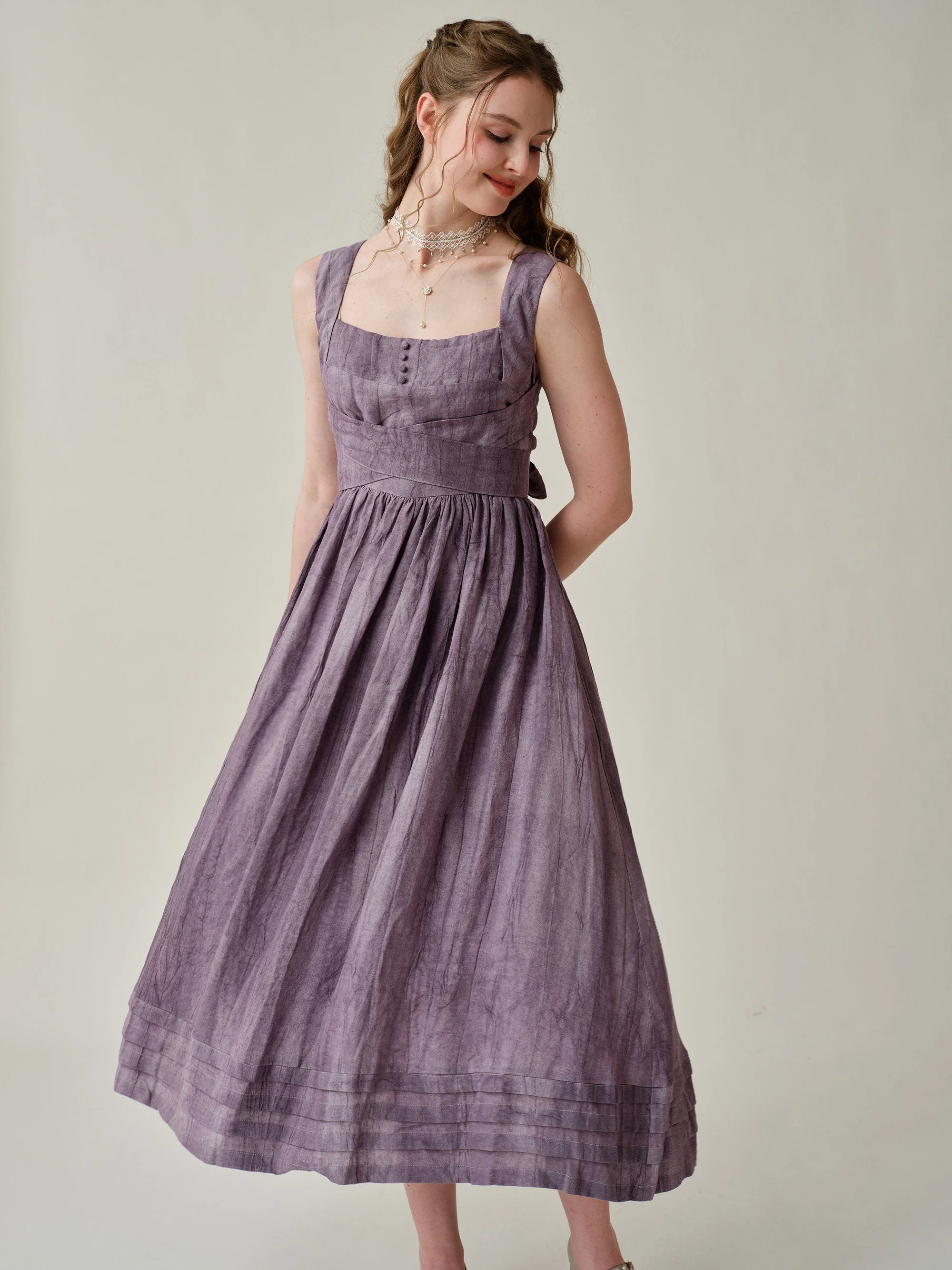 Vetiver 23 | cross back linen dress - Image 2