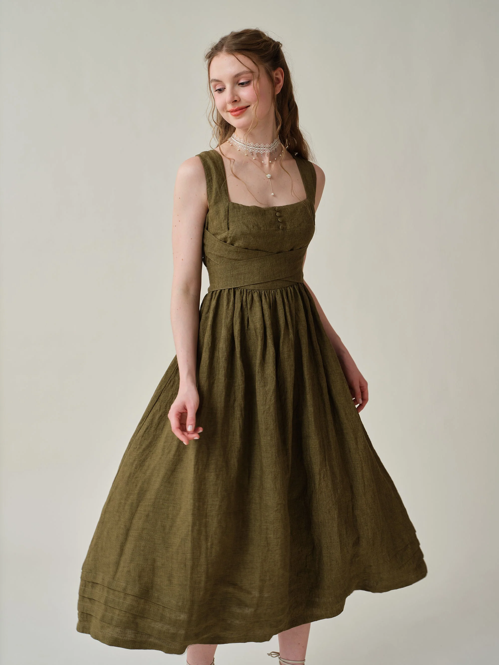Vetiver 23 | cross back linen dress - Image 16
