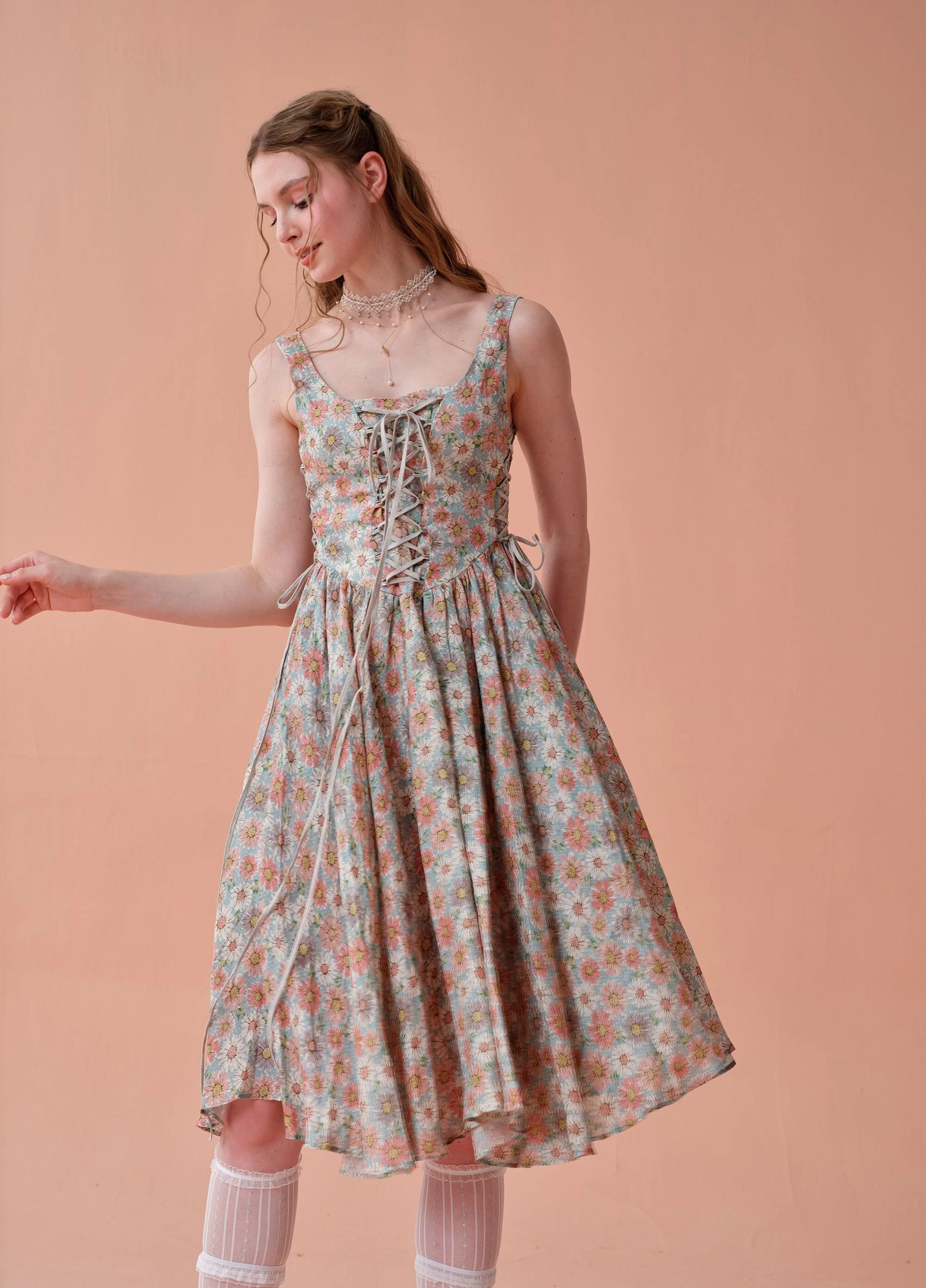 Adelia 17 | lace up daisy linen dress - Image 12