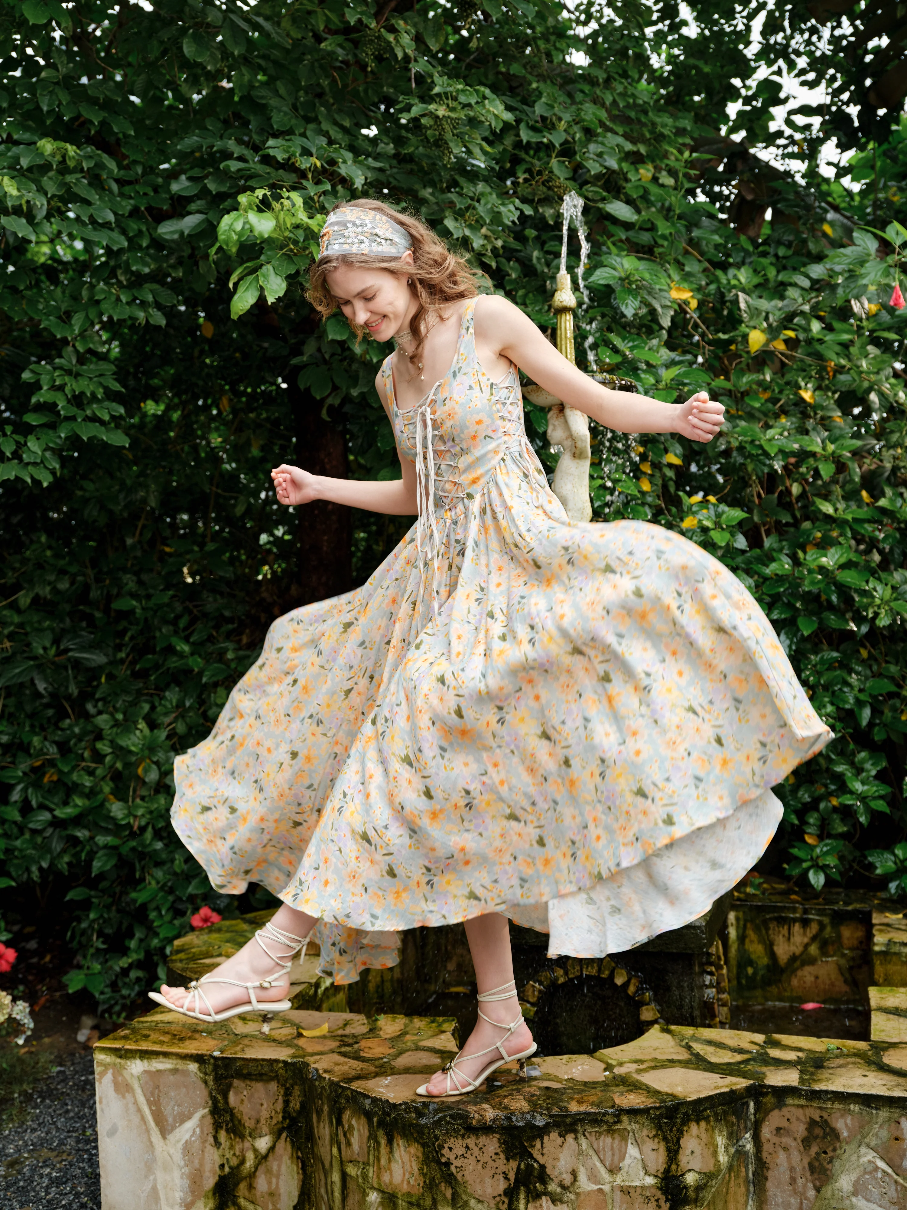 Adelia 17 | lace up daisy linen dress - Image 16