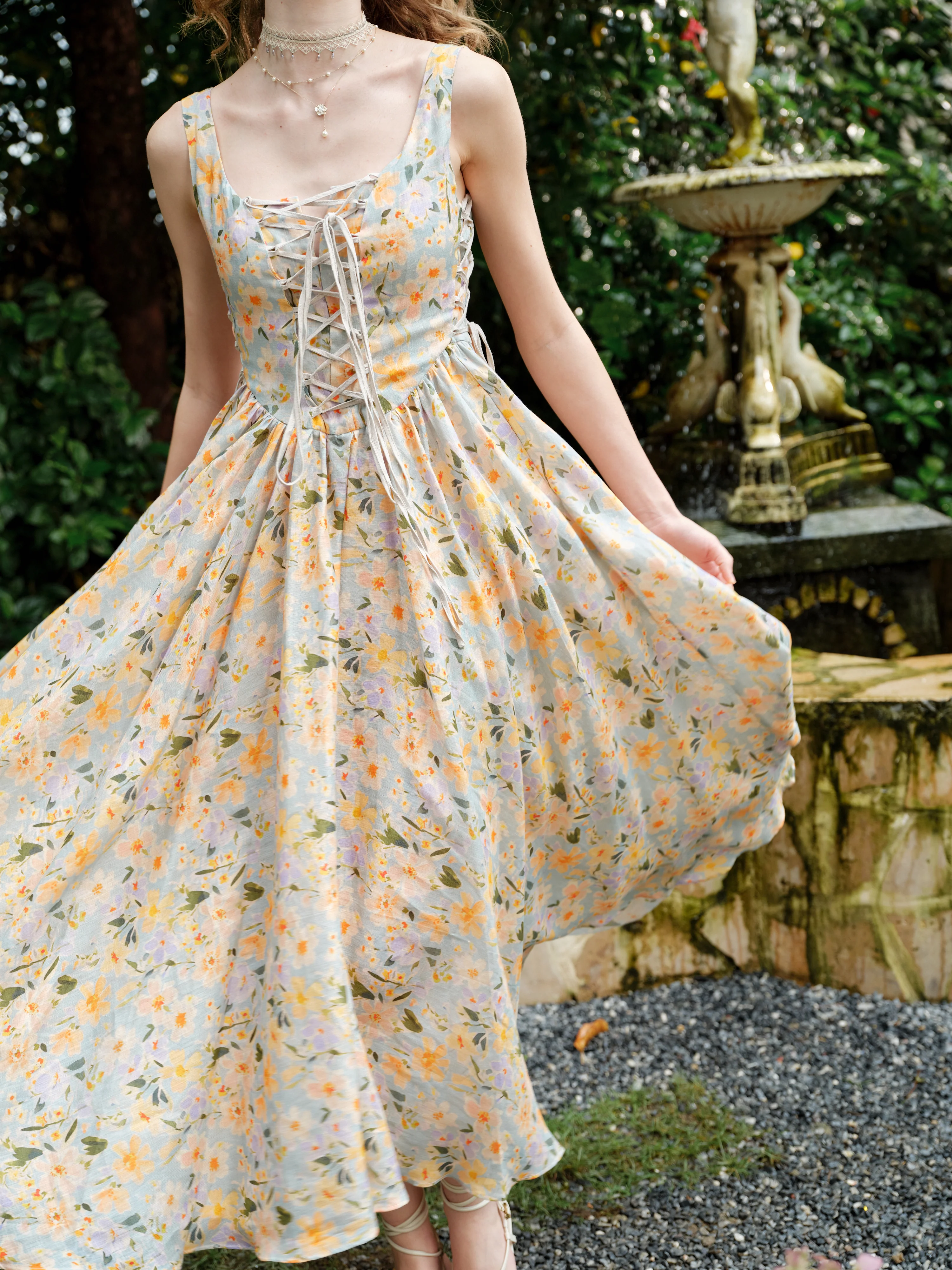 Adelia 17 | lace up daisy linen dress - Image 18