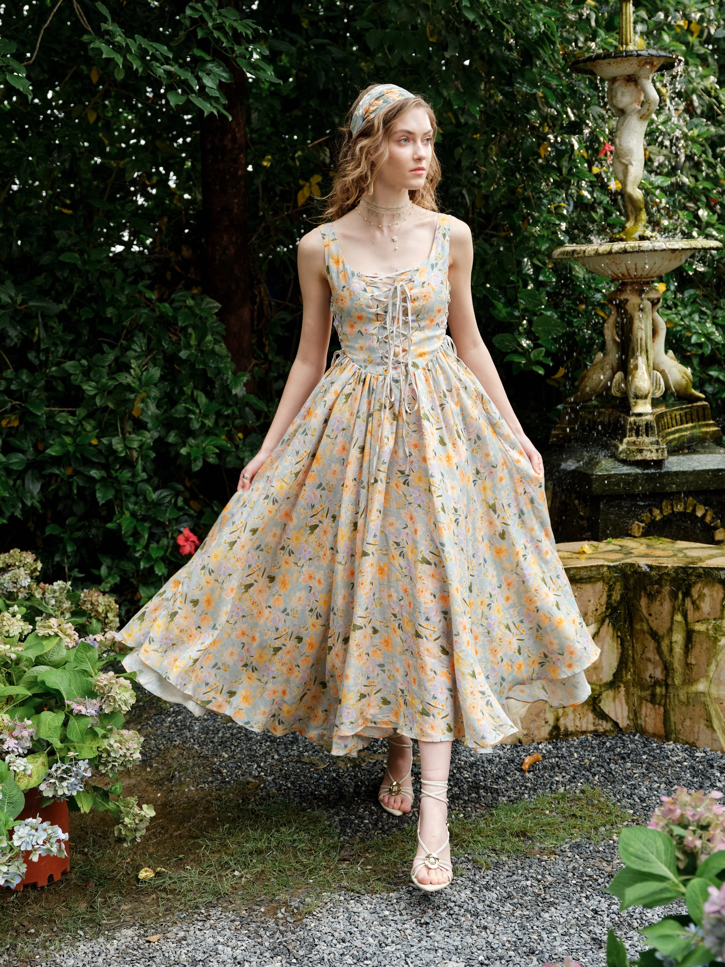 Adelia 17 | lace up daisy linen dress - Image 19