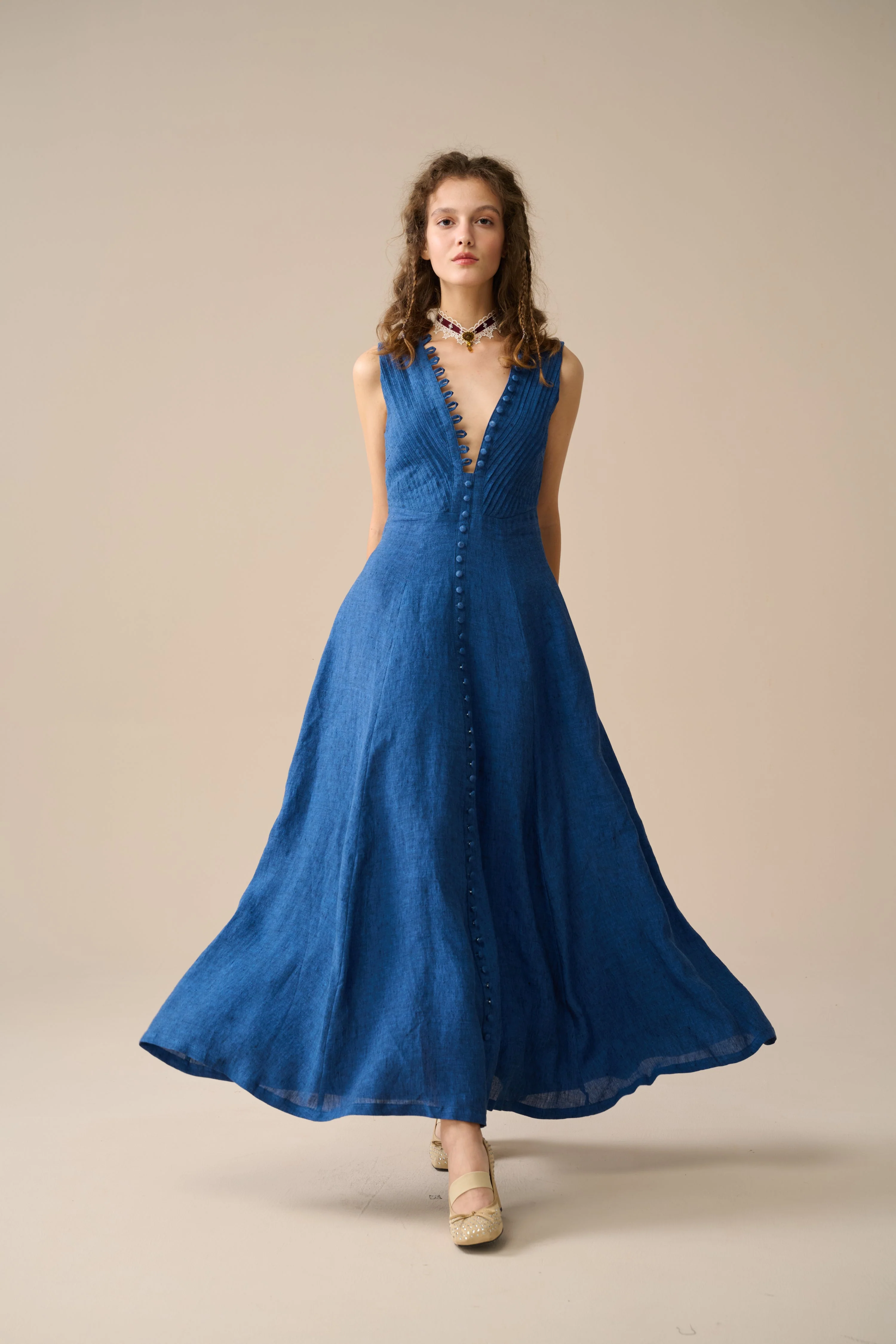 Rebecca 18 | Pleated Maxi Linen Dress - Image 28