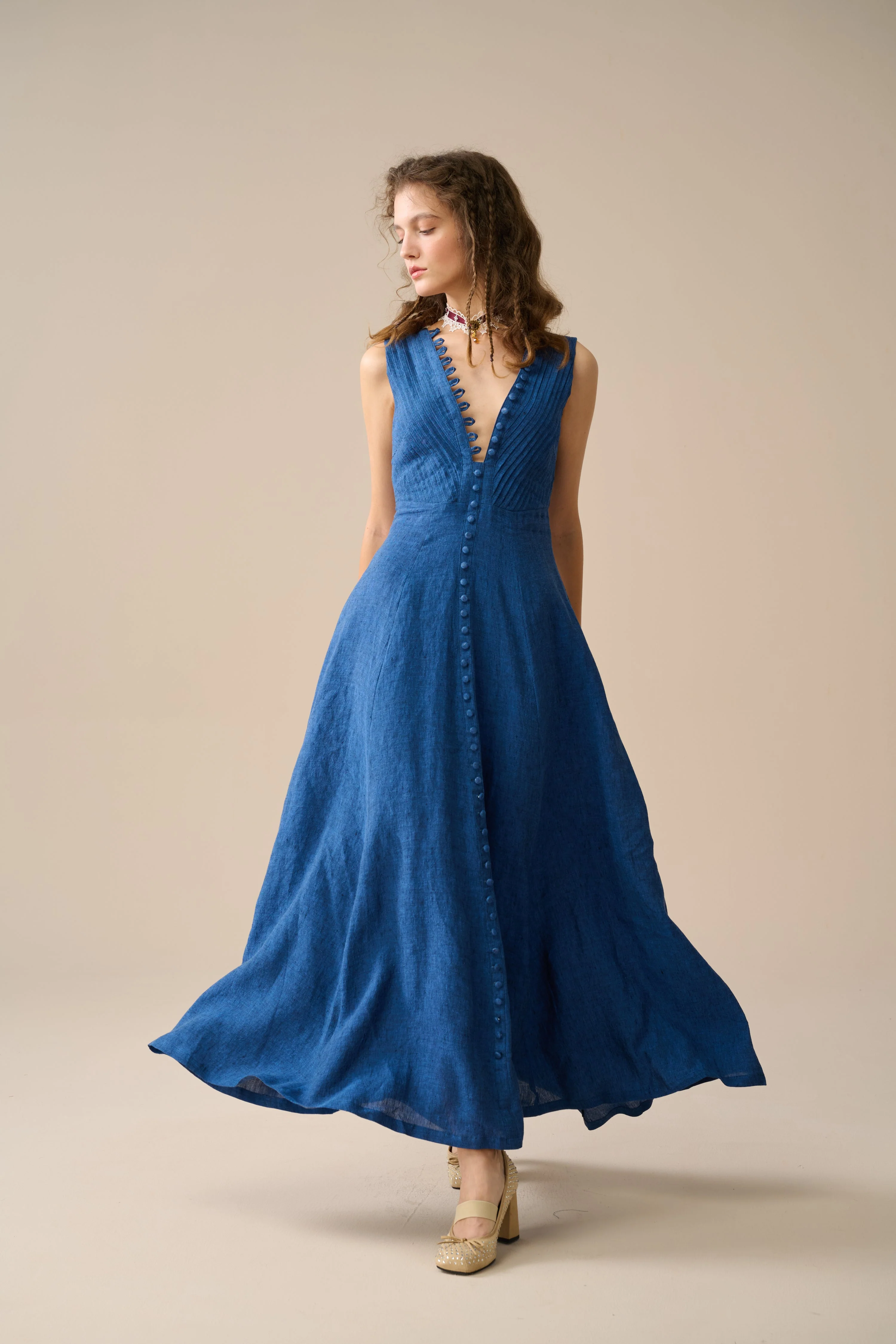 Rebecca 18 | Pleated Maxi Linen Dress - Image 29