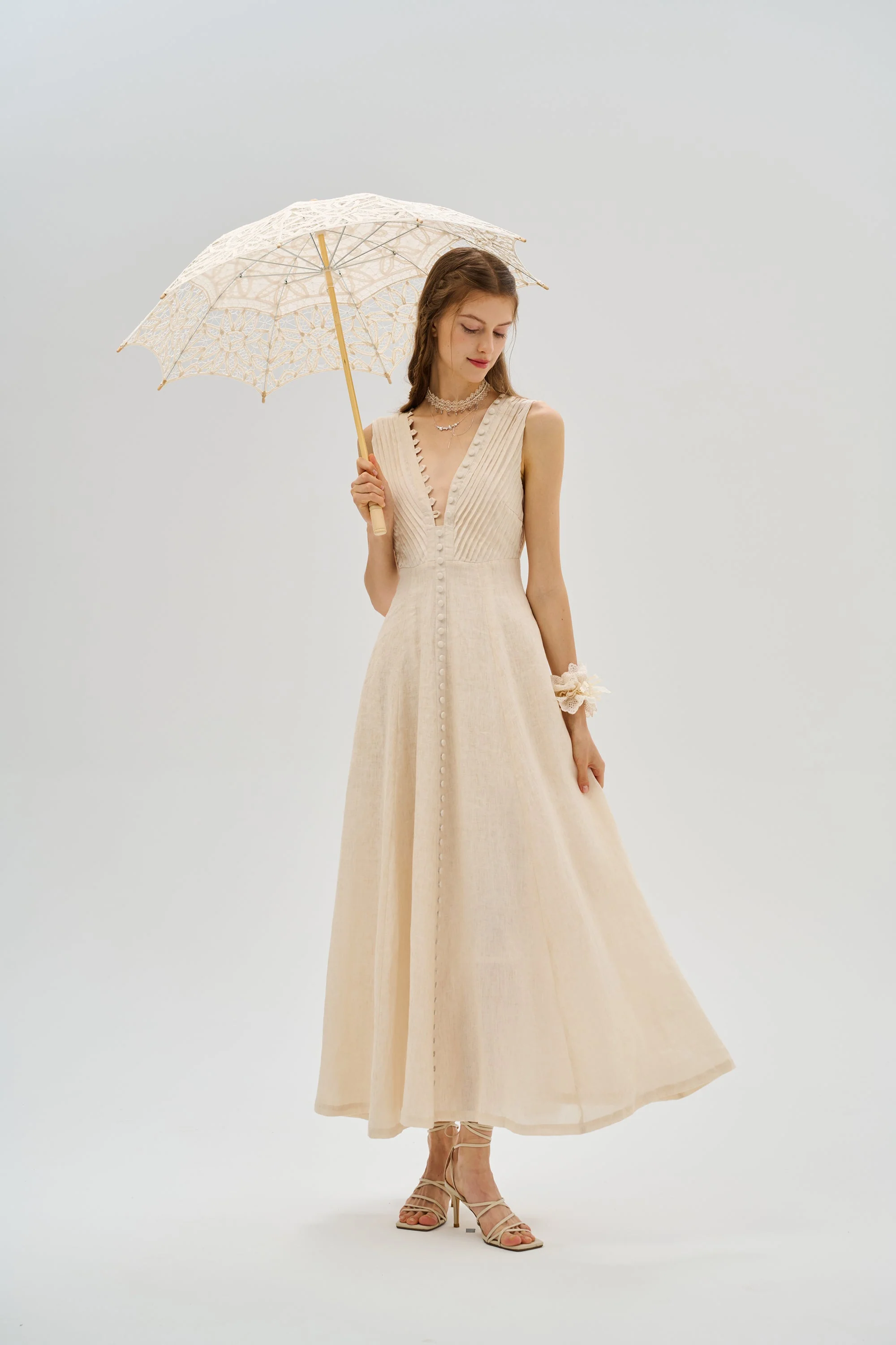 Rebecca 18 | Pleated Maxi Linen Dress - Image 17