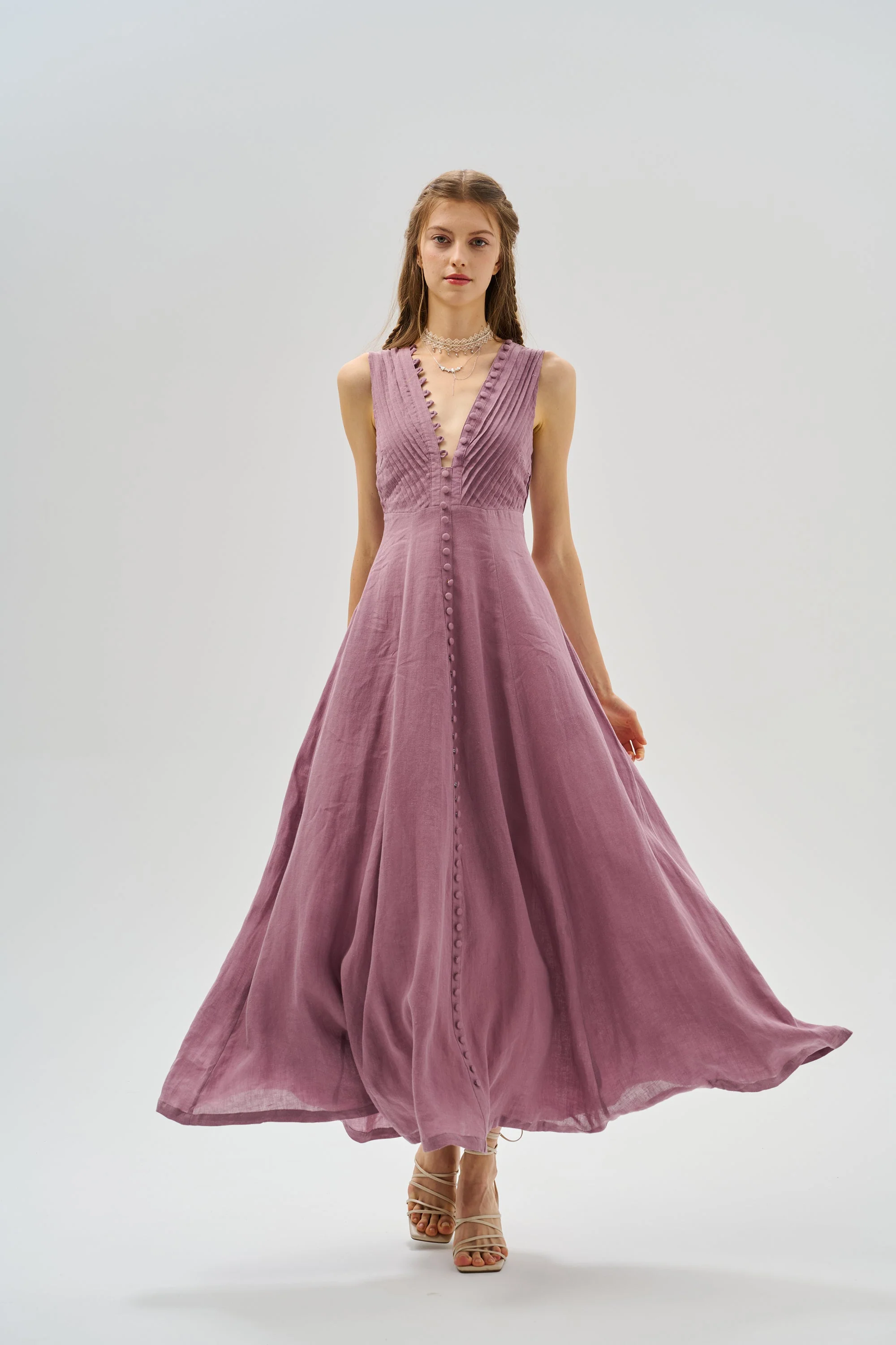 Rebecca 18 | Pleated Maxi Linen Dress - Image 18