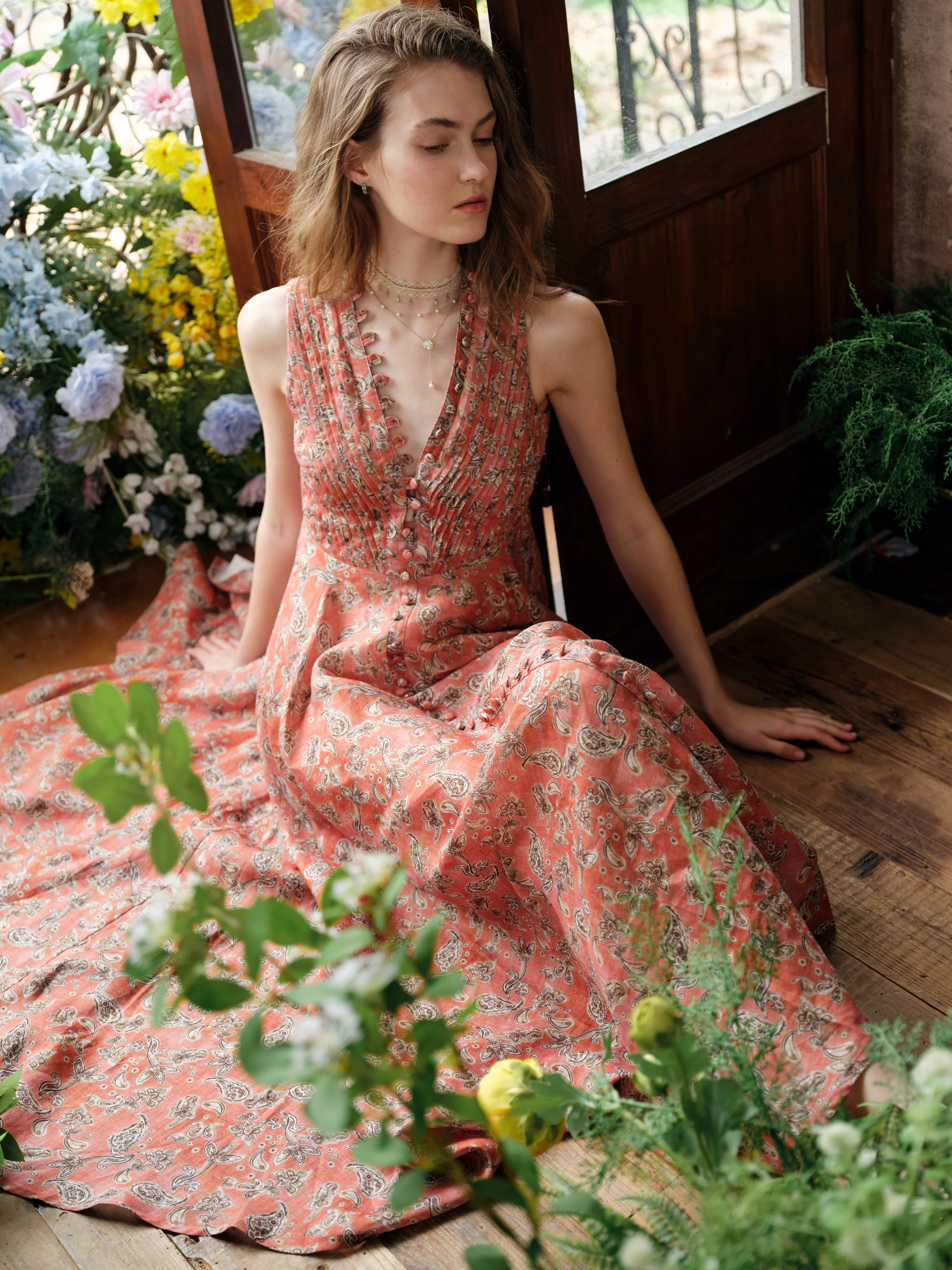 Rebecca 18 | Pleated Maxi Linen Dress - Image 36