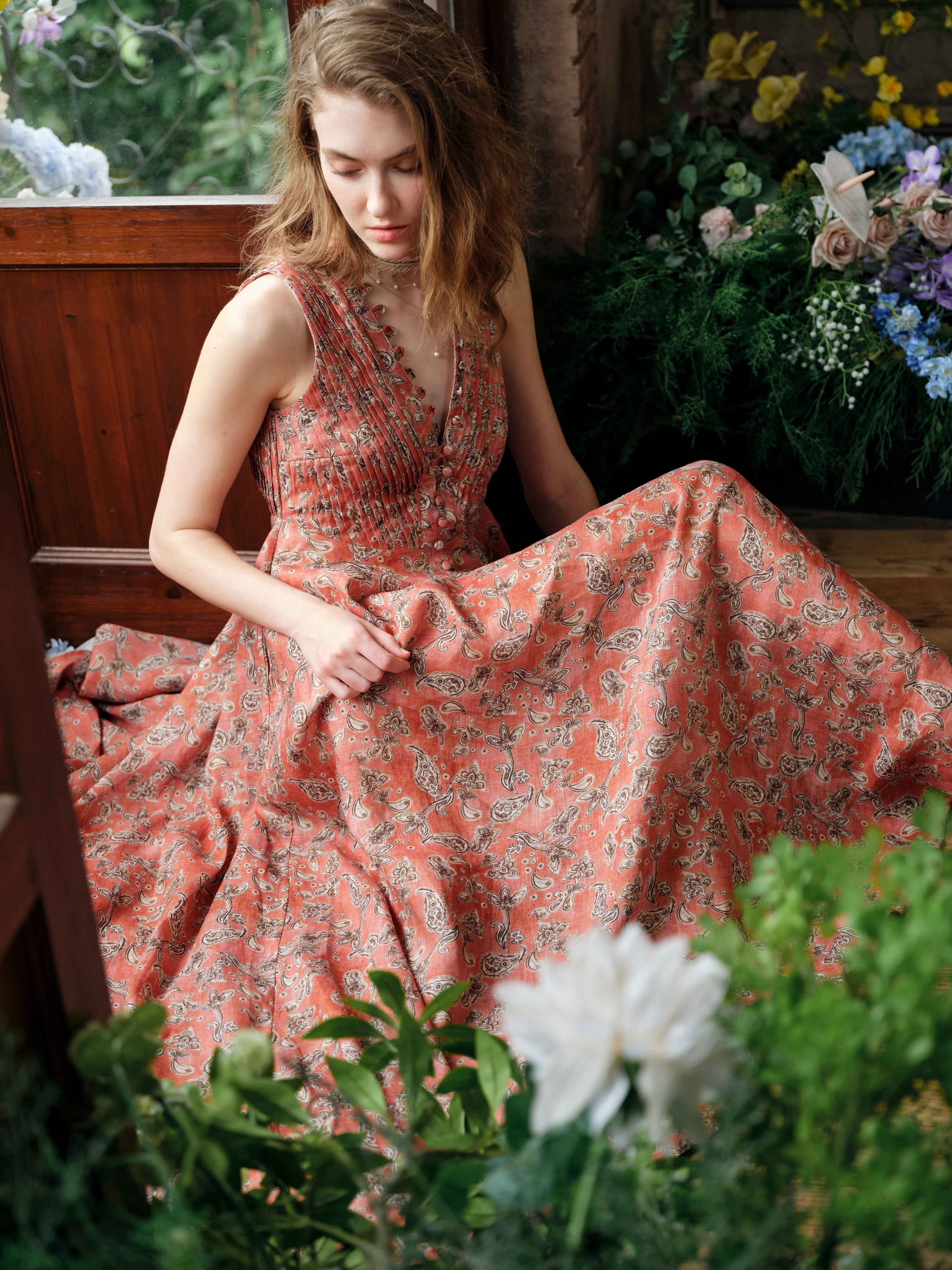 Rebecca 18 | Pleated Maxi Linen Dress - Image 34