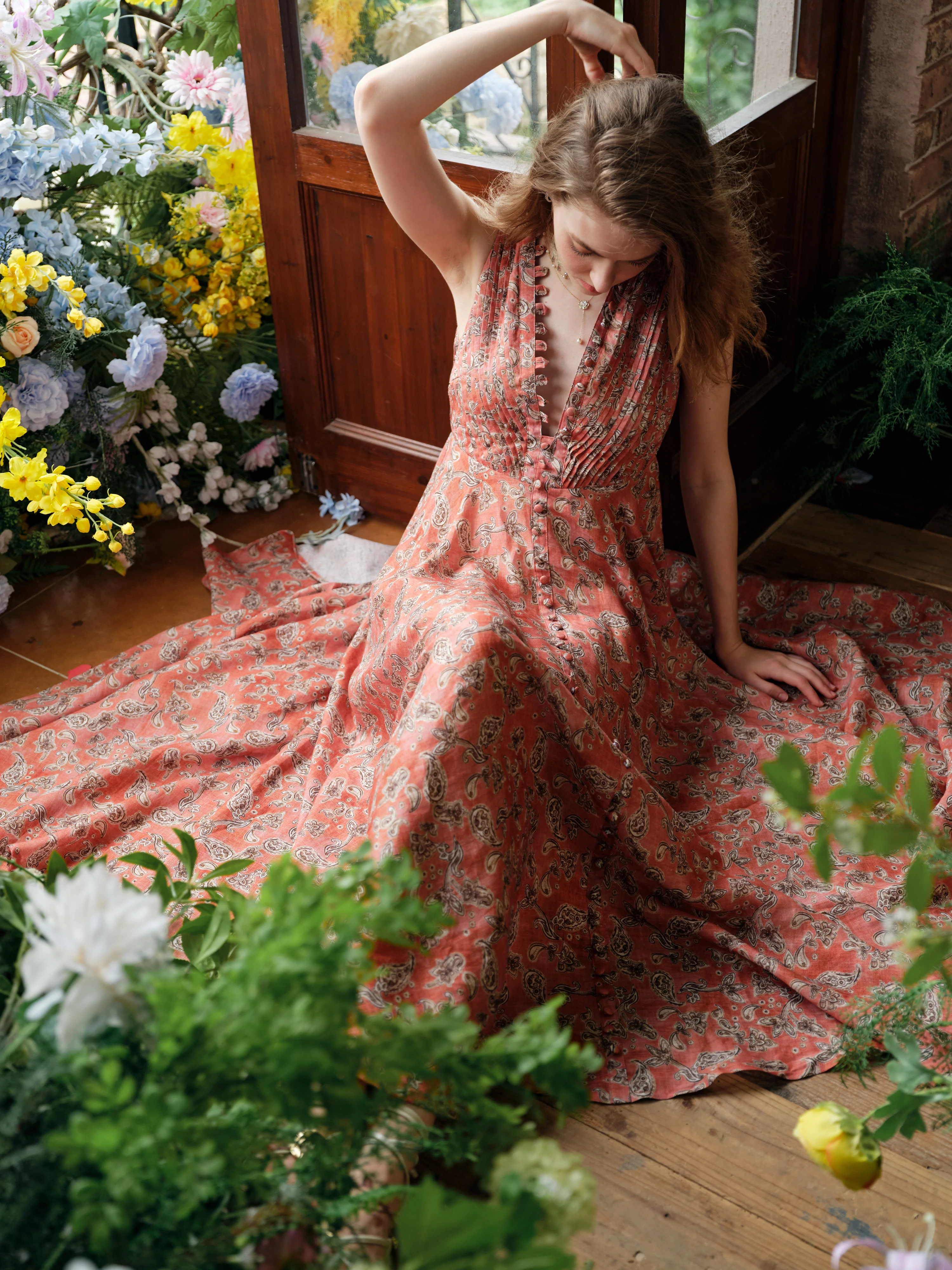 Rebecca 18 | Pleated Maxi Linen Dress - Image 35
