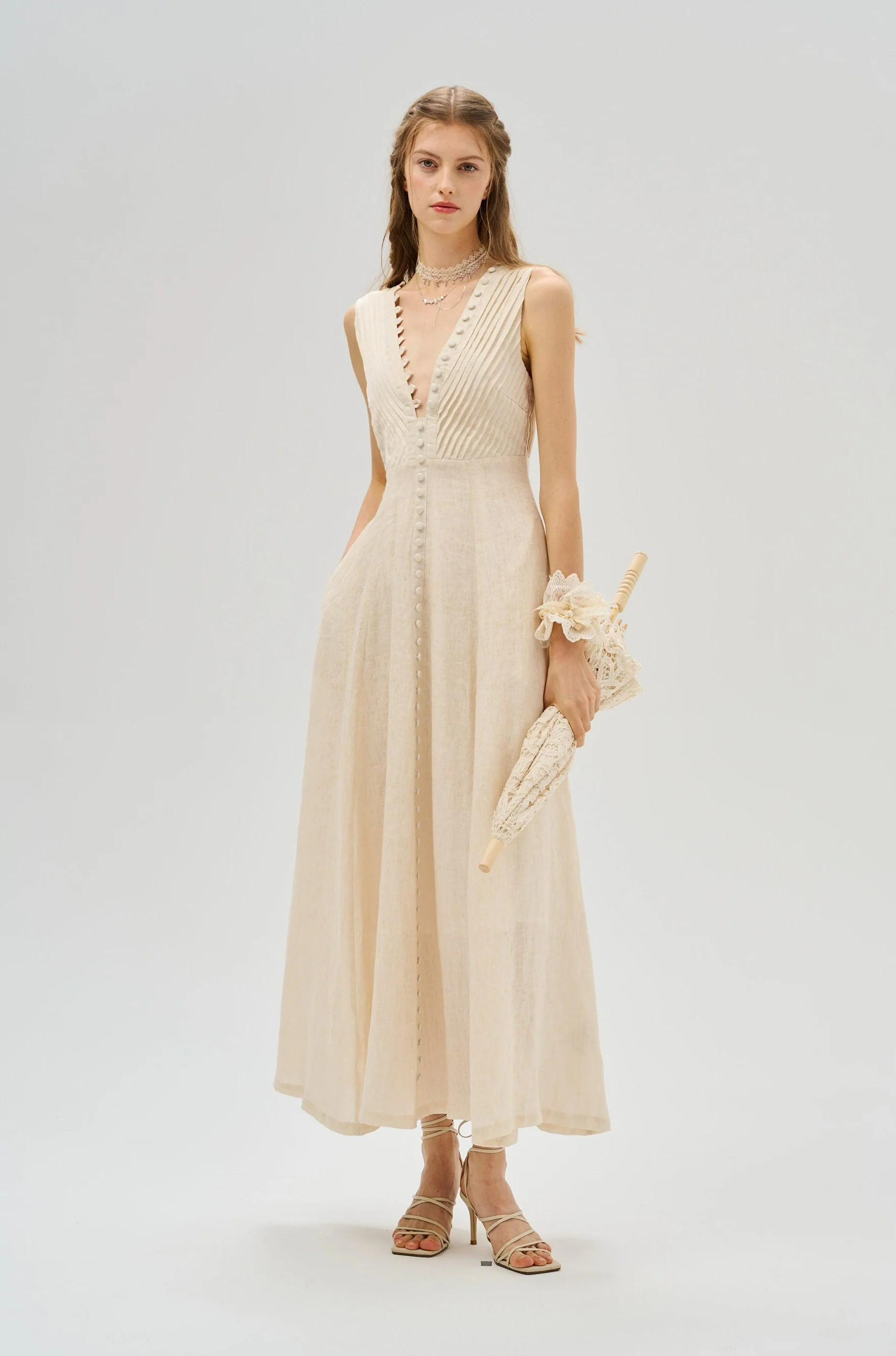 Rebecca 18 | Pleated Maxi Linen Dress - Image 2