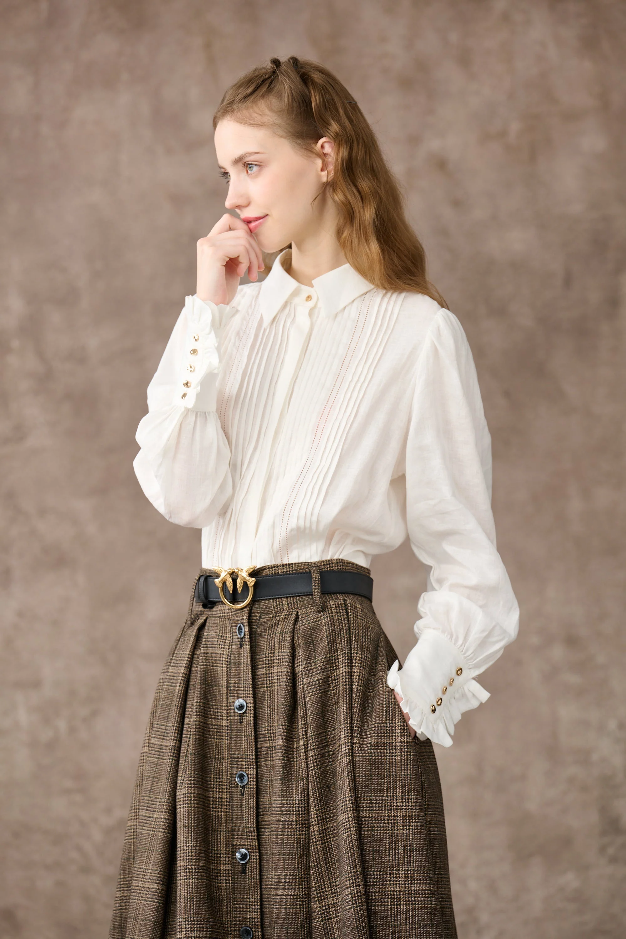 Santal 3 | Retro Plaid Midi Wool Skirt - Image 5